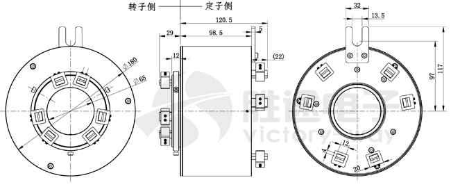 單路800A滑環(huán)尺寸圖